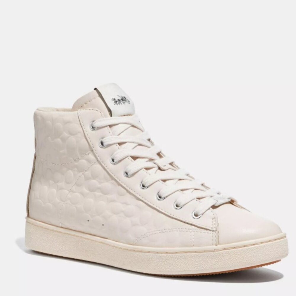 Coach Leather Ivory High Top Sneaker - SZ 6.5 - Picture 1 of 8